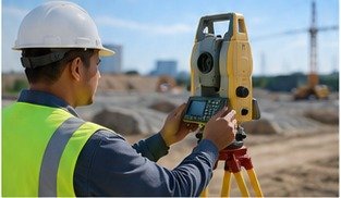 Surveyor using a total station